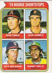1974 Topps Baseball Cards      597     Dave Chalk/ John Gamble/Pete Mackanin/Manny Trillo RC